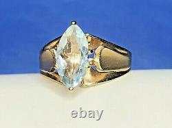 Vintage Estate 14k Gold Aquamarine Ring Marquise Gemstone Designer Signed Rjc