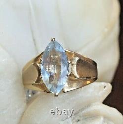 Vintage Estate 14k Gold Aquamarine Ring Marquise Gemstone Designer Signed Rjc