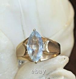 Vintage Estate 14k Gold Aquamarine Ring Marquise Gemstone Designer Signed Rjc