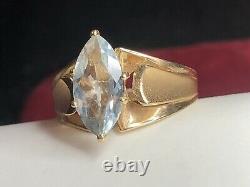 Vintage Estate 14k Gold Aquamarine Ring Marquise Gemstone Designer Signed Rjc