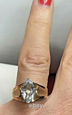 Vintage Estate 14k Gold Aquamarine Ring Marquise Gemstone Designer Signed Rjc