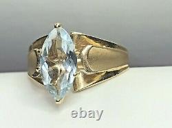 Vintage Estate 14k Gold Aquamarine Ring Marquise Gemstone Designer Signed Rjc