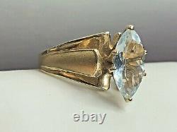 Vintage Estate 14k Gold Aquamarine Ring Marquise Gemstone Designer Signed Rjc