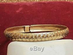 Vintage Estate 14k Gold Bangle Bracelet Hammered Designer Signed Hod Etched