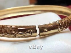 Vintage Estate 14k Gold Bangle Bracelet Hammered Designer Signed Hod Etched