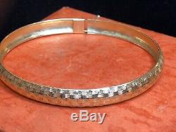Vintage Estate 14k Gold Bangle Bracelet Hammered Designer Signed Hod Etched