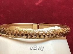 Vintage Estate 14k Gold Bangle Bracelet Hammered Designer Signed Hod Etched