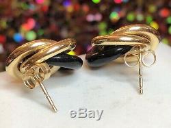 Vintage Estate 14k Gold Black Onyx Earrings Designer Signed Nabco Gemstone