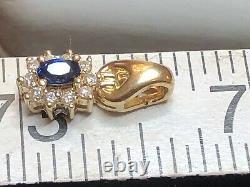 Vintage Estate 14k Gold Blue Sapphire Diamond Necklace Pendant Signed Cei