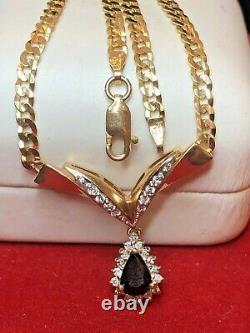 Vintage Estate 14k Gold Blue Sapphire Diamond Pendant Signed Aj Halo Necklace