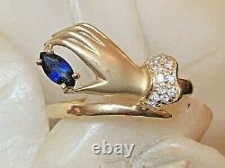 Vintage Estate 14k Gold Blue Sapphire Diamond Ring Designer Signed Cei Gemstone