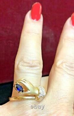 Vintage Estate 14k Gold Blue Sapphire Diamond Ring Designer Signed Cei Gemstone