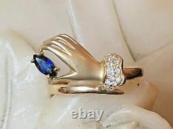 Vintage Estate 14k Gold Blue Sapphire Diamond Ring Designer Signed Cei Gemstone