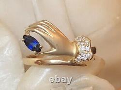 Vintage Estate 14k Gold Blue Sapphire Diamond Ring Designer Signed Cei Gemstone