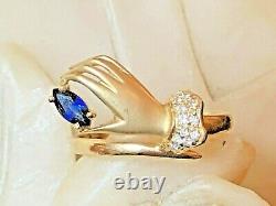 Vintage Estate 14k Gold Blue Sapphire Diamond Ring Designer Signed Cei Gemstone