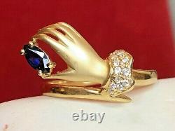 Vintage Estate 14k Gold Blue Sapphire Diamond Ring Designer Signed Cei Gemstone