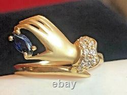 Vintage Estate 14k Gold Blue Sapphire Diamond Ring Designer Signed Cei Gemstone