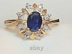 Vintage Estate 14k Gold Blue Sapphire Diamond Ring Engagement Wedding Signed