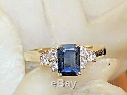 Vintage Estate 14k Gold Blue Sapphire Diamond Ring Wedding Engagement Signed Ngc
