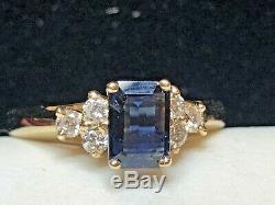 Vintage Estate 14k Gold Blue Sapphire Diamond Ring Wedding Engagement Signed Ngc