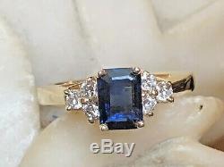 Vintage Estate 14k Gold Blue Sapphire Diamond Ring Wedding Engagement Signed Ngc