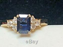 Vintage Estate 14k Gold Blue Sapphire Diamond Ring Wedding Engagement Signed Ngc