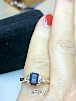 Vintage Estate 14k Gold Blue Sapphire Diamond Ring Wedding Engagement Signed Ngc