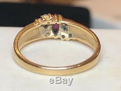 Vintage Estate 14k Gold Blue Sapphire Diamond Ring Wedding Engagement Signed Ngc