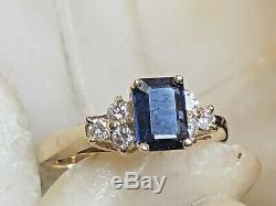 Vintage Estate 14k Gold Blue Sapphire Diamond Ring Wedding Engagement Signed Ngc