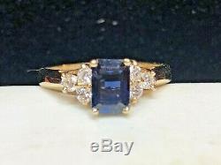 Vintage Estate 14k Gold Blue Sapphire Diamond Ring Wedding Engagement Signed Ngc