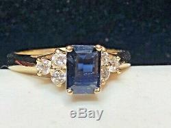 Vintage Estate 14k Gold Blue Sapphire Diamond Ring Wedding Engagement Signed Ngc