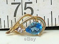 Vintage Estate 14k Gold Blue Topaz Diamond Earrings Studs Gemstones Signed