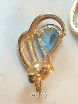 Vintage Estate 14k Gold Blue Topaz Diamond Earrings Studs Gemstones Signed