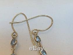 Vintage Estate 14k Gold Blue Topaz Earrings Drop Dangle Graduated Signed Jji