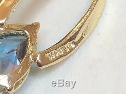 Vintage Estate 14k Gold Blue Topaz Earrings Gemstone Drop Dangle Signed Atl