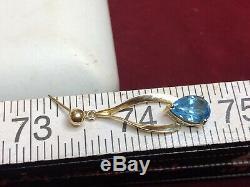 Vintage Estate 14k Gold Blue Topaz Earrings Gemstone Drop Dangle Signed Atl