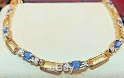 Vintage Estate 14k Gold Ceylon Blue Sapphire & Diamond Bracelet Appraisal Signed