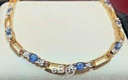 Vintage Estate 14k Gold Ceylon Blue Sapphire & Diamond Bracelet Appraisal Signed