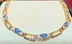 Vintage Estate 14k Gold Ceylon Blue Sapphire & Diamond Bracelet Appraisal Signed