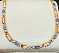 Vintage Estate 14k Gold Ceylon Blue Sapphire & Diamond Bracelet Appraisal Signed