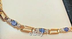 Vintage Estate 14k Gold Ceylon Blue Sapphire & Diamond Bracelet Appraisal Signed