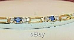 Vintage Estate 14k Gold Ceylon Blue Sapphire & Diamond Bracelet Appraisal Signed