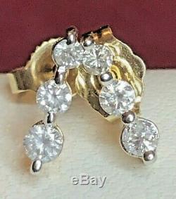 Vintage Estate 14k Gold Diamond Earrings Designer Signed Ma 3 Linear Diamonds