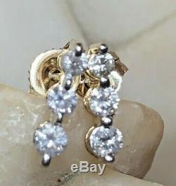 Vintage Estate 14k Gold Diamond Earrings Designer Signed Ma 3 Linear Diamonds