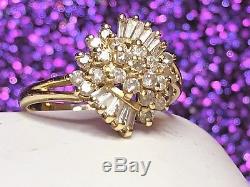 Vintage Estate 14k Gold Diamond Ring Flower Ballerina Wedding Designer Signed Sd