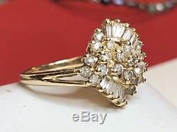 Vintage Estate 14k Gold Diamond Ring Flower Ballerina Wedding Designer Signed Sd