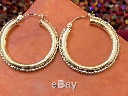Vintage Estate 14k Gold Earrings Hoops Designer Signed Eg Eternagold Rope Turned