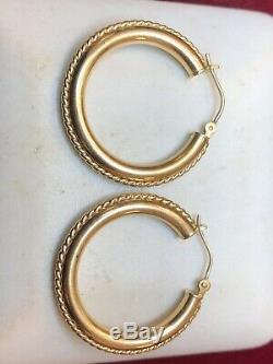 Vintage Estate 14k Gold Earrings Hoops Designer Signed Eg Eternagold Rope Turned