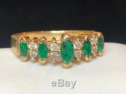 Vintage Estate 14k Gold Emerald & Diamond Ring Band Signed Bh Effy Wedding