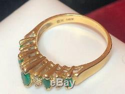 Vintage Estate 14k Gold Emerald & Diamond Ring Band Signed Bh Effy Wedding